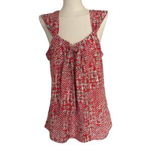 Banana Republic Red V-Neck Sleeveless Pullover Front Tie Blouse Women's Sz M